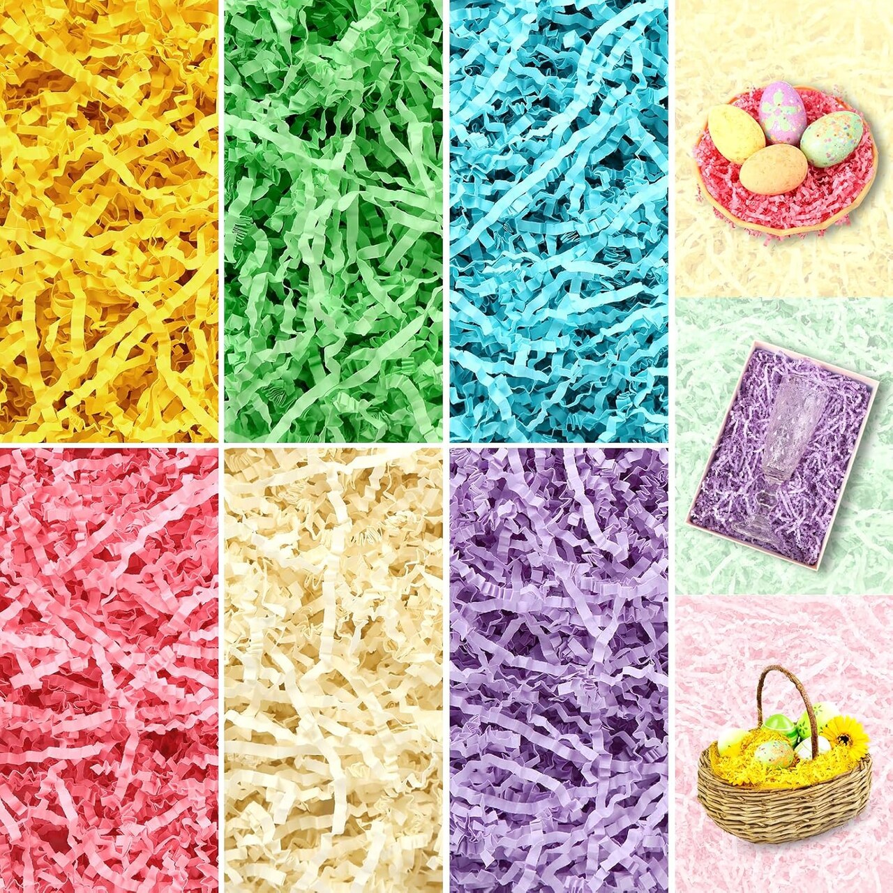 1 lb Easter Grass in 6 Colors for Baskets, Gift Boxes, Party Decor, and Wrapping. Crinkle Cut Paper Filler.